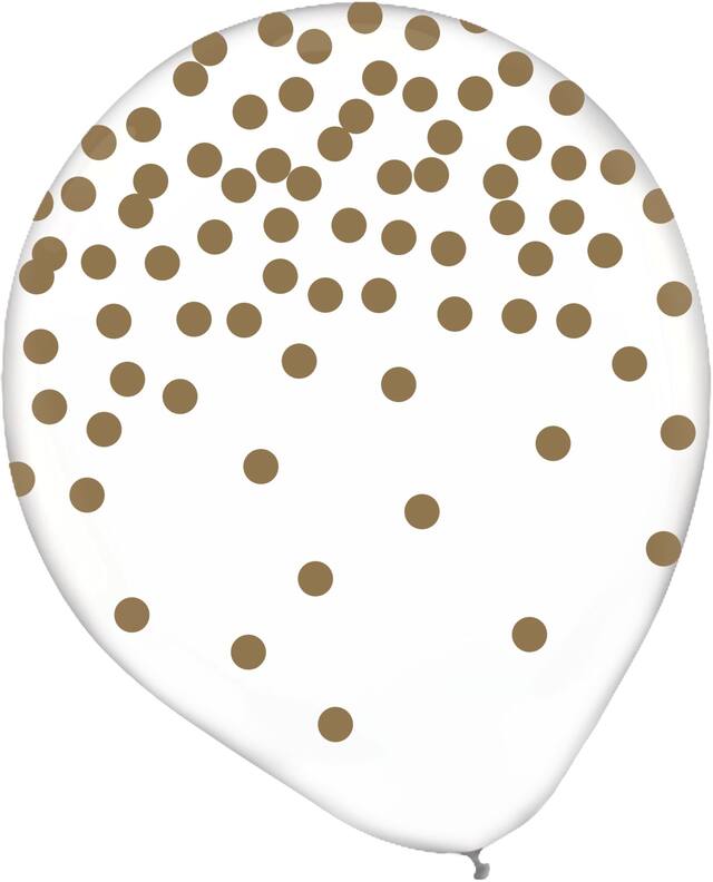 Round Transparent Confetti Latex Balloons, Gold, Polka Dot, 12-in, 6-pk, for Birthday Party Front_Flat