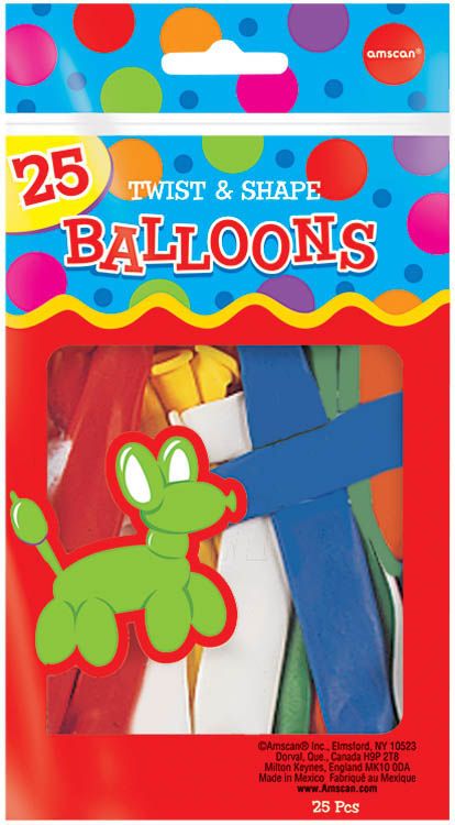 Latex Animal Twist & Shape Balloons, Multi-Coloured, 11-in, 25-pk, for Birthday Party Front_Flat