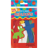 Latex Animal Twist & Shape Balloons, Multi-Coloured, 11-in, 25-pk, for Birthday Party