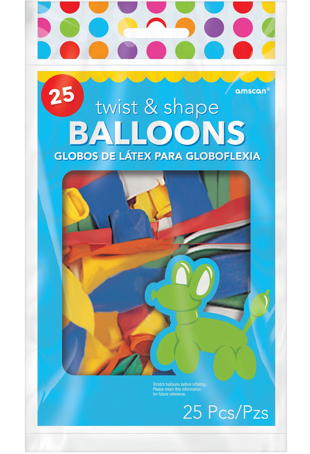 Latex Animal Twist & Shape Balloons, Multi-Coloured, 11-in, 25-pk, for Birthday Party Front_Flat