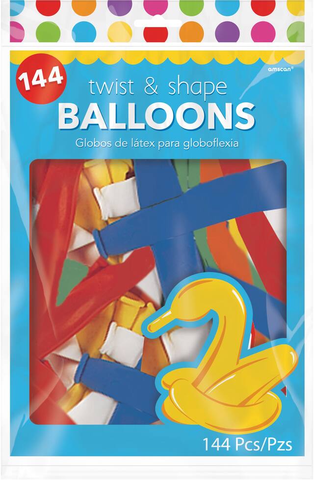 Ballons en latex à sculpter animal, multicolore, 11 po, paq. 144, pour fête d'anniversaire Front_Flat
