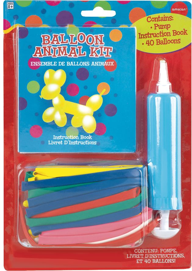 Latex Animal Tiwst & Shape Balloon Kit with Pump & Book, Multi-Coloured, 11-in, 40-pk, for Birthday Party Front_Flat