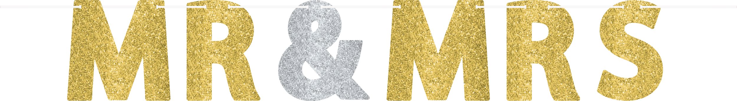 Mr. & Mrs. Letter Banner Wedding Decoration Kit, Glitter Gold/Silver Front_Flat