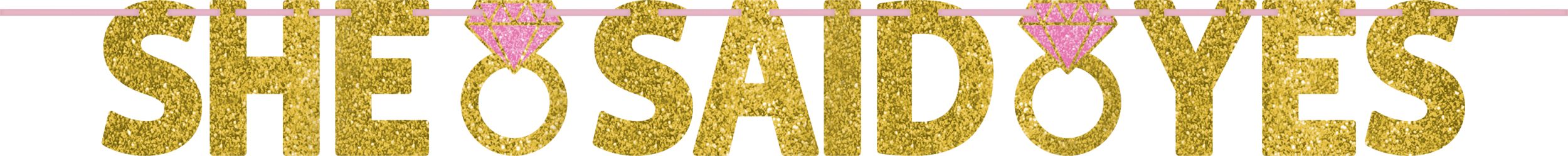 "She Said Yes" Hanging Garland Banner Decoration, Gold, 12-ft, for Wedding/Engagement Front_Flat