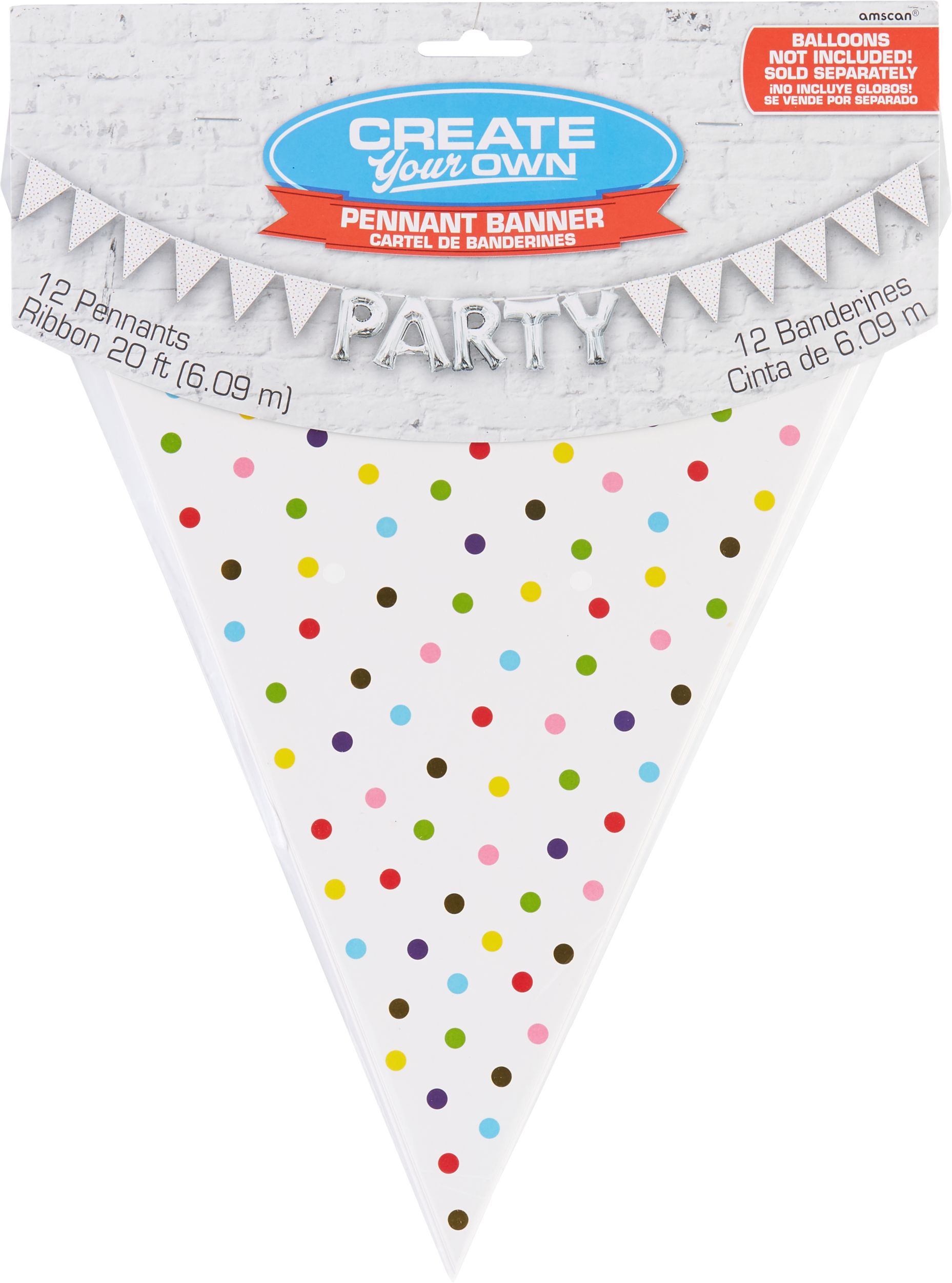 Create-Your-Own Rainbow Polka Dots Pennant Banner Front_Flat