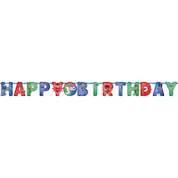 PJ Masks "Happy Birthday" Catboy/Owlette/Gekko DIY Customizable Hanging Garland Banner Decoration, Red/Blue, 10-ft,  for Birthday Party