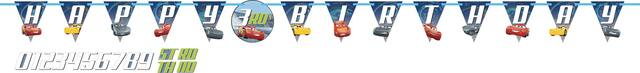 Disney  Cars "Happy Birthday"  DIY Customizable Hanging Garland Banner Decoration, Blue, 10-ft,  for Birthday Party Front_Flat