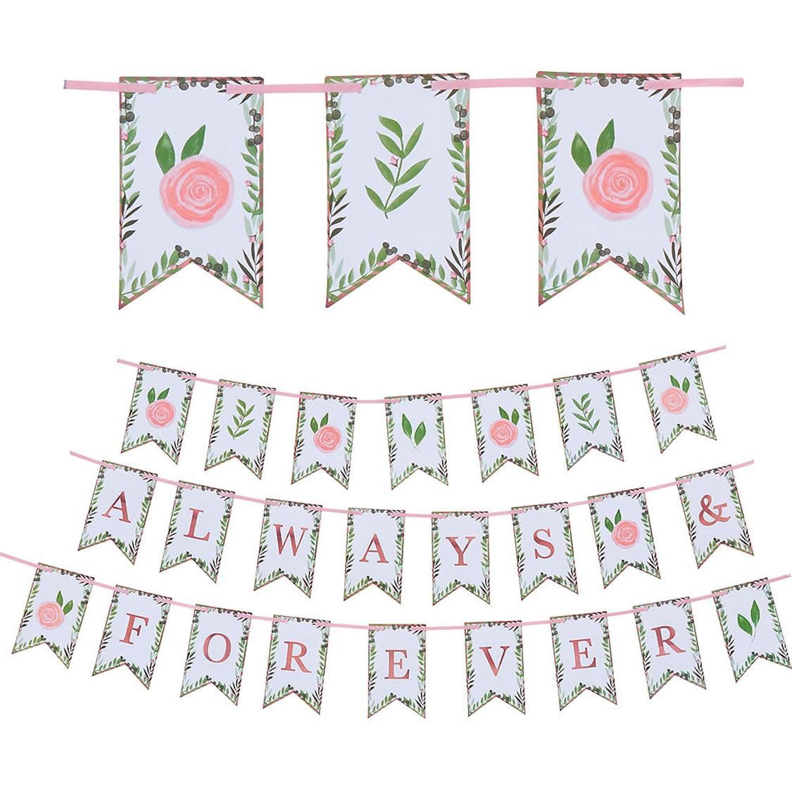 Mint to Be "Always & Forever" Pennant Hanging Garland Banner Decoration, Blue/Pink, Floral Greenery, 15-ft, for Wedding/Engagement Composite_or_Mixed