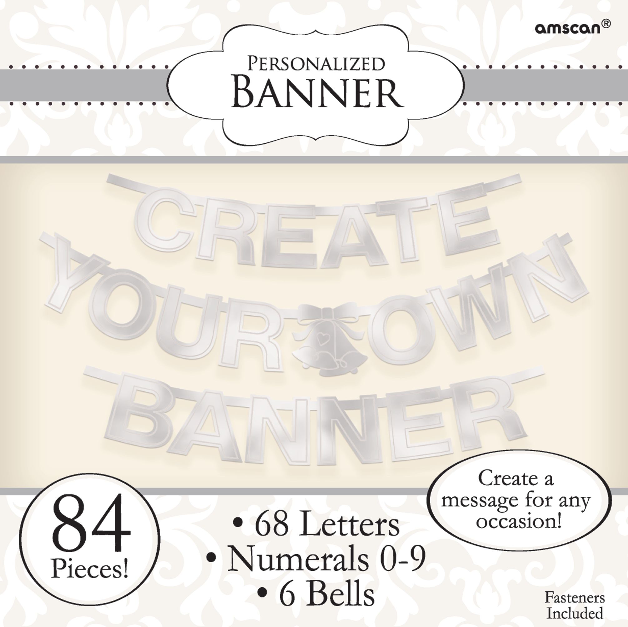 Créez votre propre banderole décorative pour anniversaire/mariage/fête prénatale, argent Front_Flat