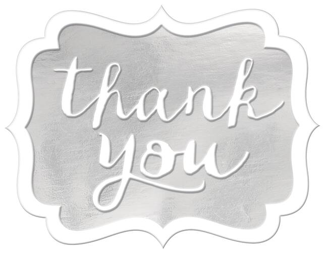 Silver Scroll Thank You Sticker Seals, 50-pk Front_Flat