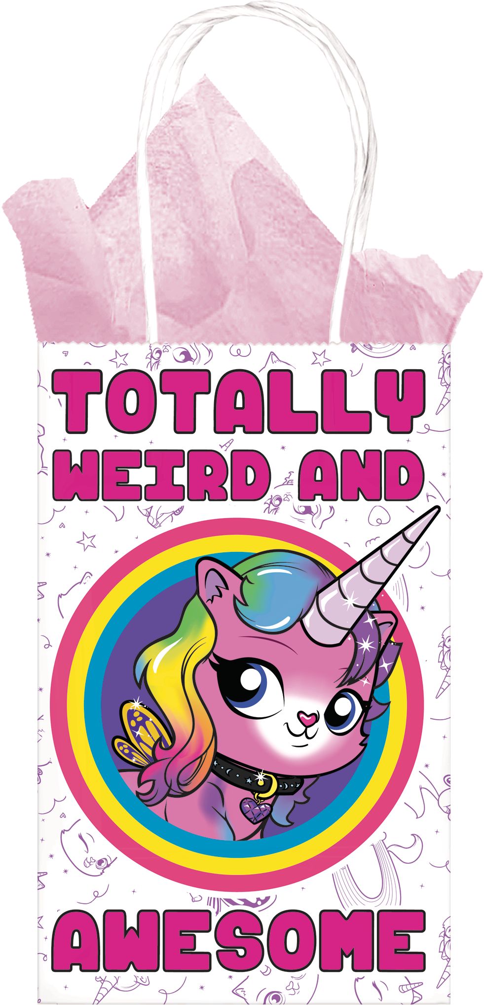 Sacs en papier kraft, chaton papillon licorne avec arc-en-ciel, Totally Weird and Awesome, paq. 8 Front_Flat