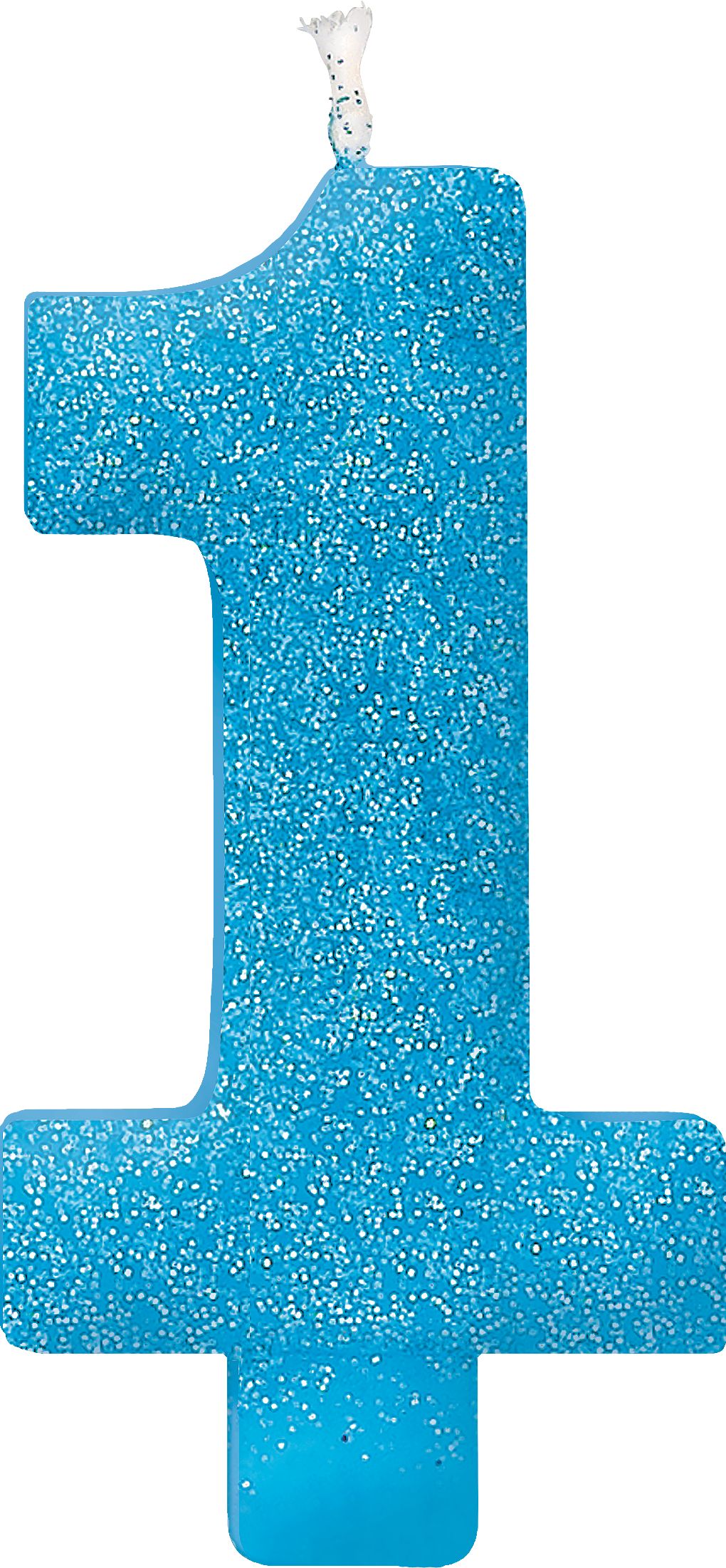 "1" Number Giant Glitter Wax Candle, Blue, 5-in, for Birthday Party/Anniversary Front_Flat