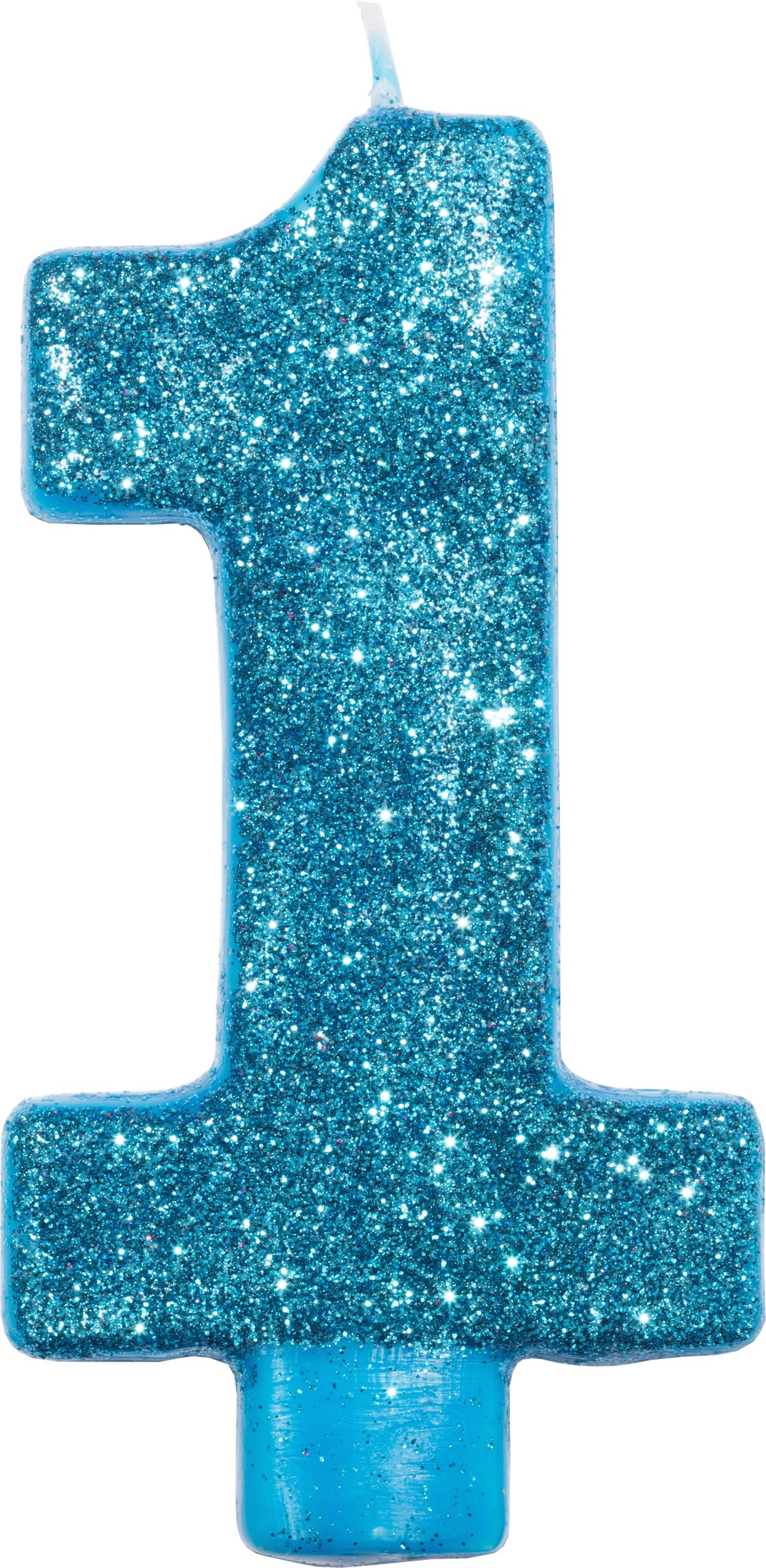 "1" Number Giant Glitter Wax Candle, Blue, 5-in, for Birthday Party/Anniversary Front_Flat