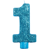 "1" Number Giant Glitter Wax Candle, Blue, 5-in, for Birthday Party/Anniversary Front_Flat