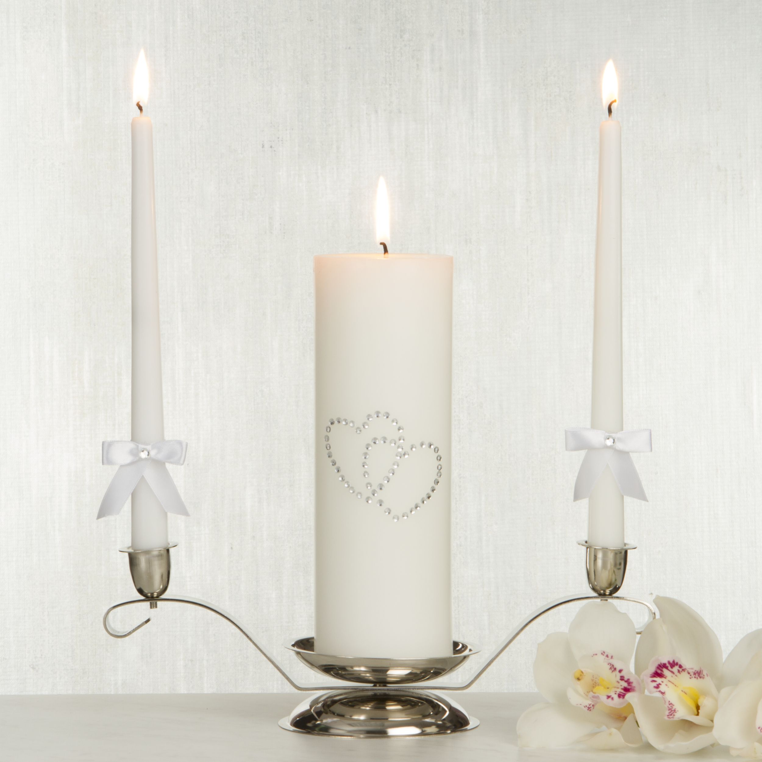 White Hearts Unity Candle Set, 3-pc Front_Flat