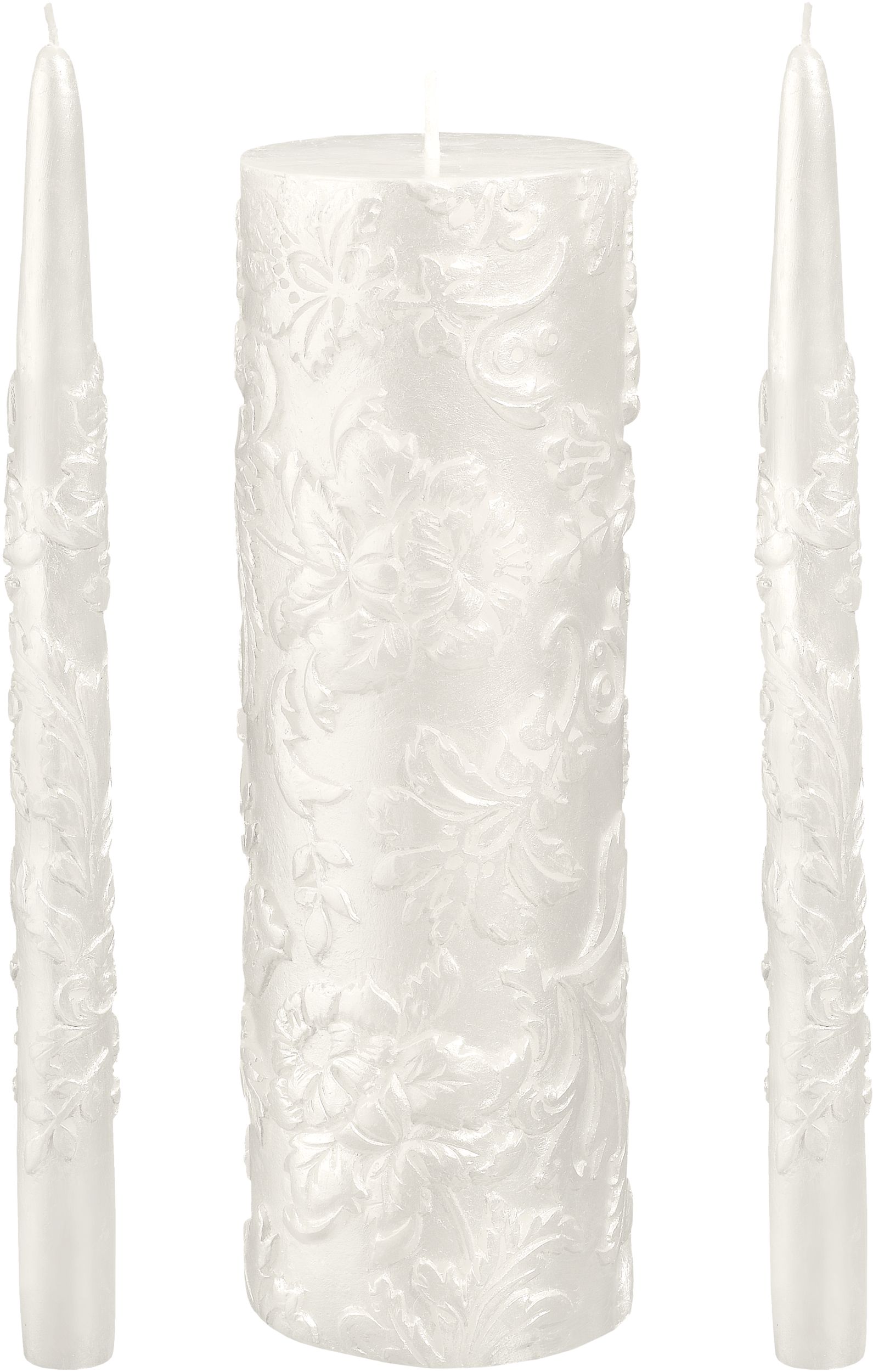 White Damask Unity Candle Set, 3-pc Front_Flat