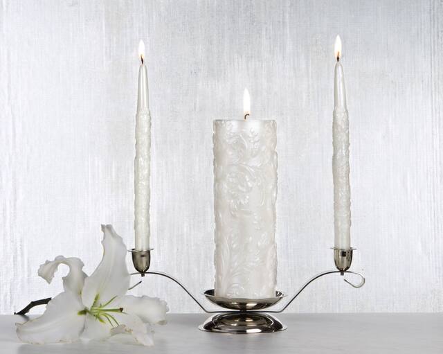 White Damask Unity Candle Set, 3pc Party City
