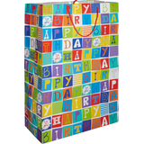 "Happy Birthday" Paper Gift Bag, Multi-Coloured, 17-in, for Birthday Party Front_Angled_Right