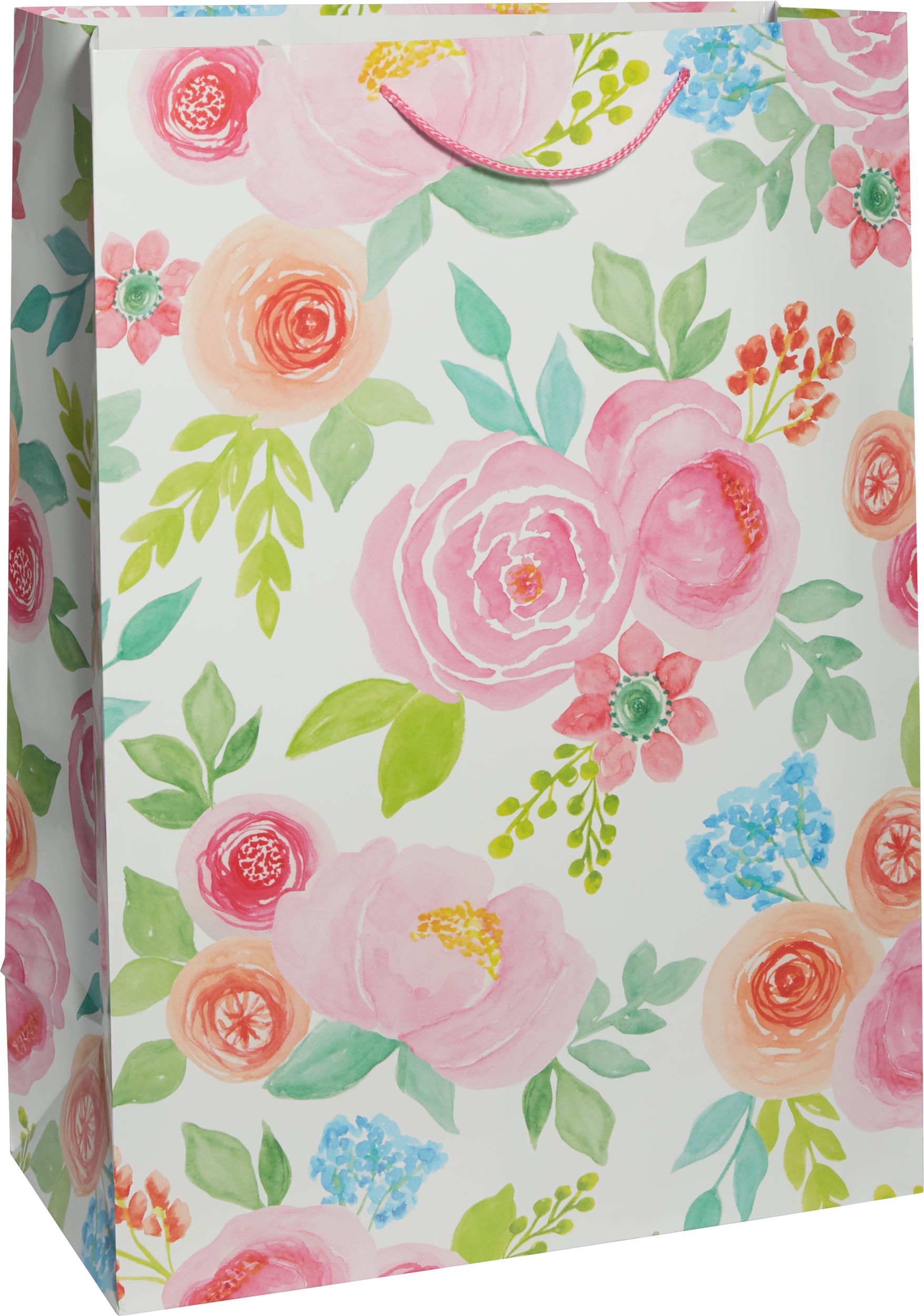 Paper Gift Bag, Pink/Blue, Floral, 23.5-in, for Birthday/Easter/Baby Shower Front_Angled_Right