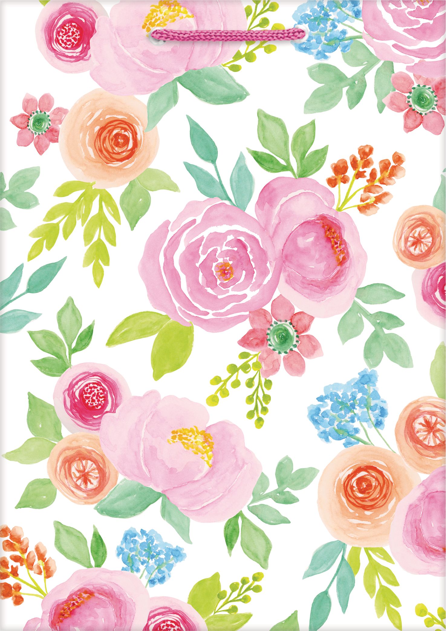 Paper Gift Bag, Pink/Blue, Floral, 23.5-in, for Birthday/Easter/Baby Shower Front_Flat