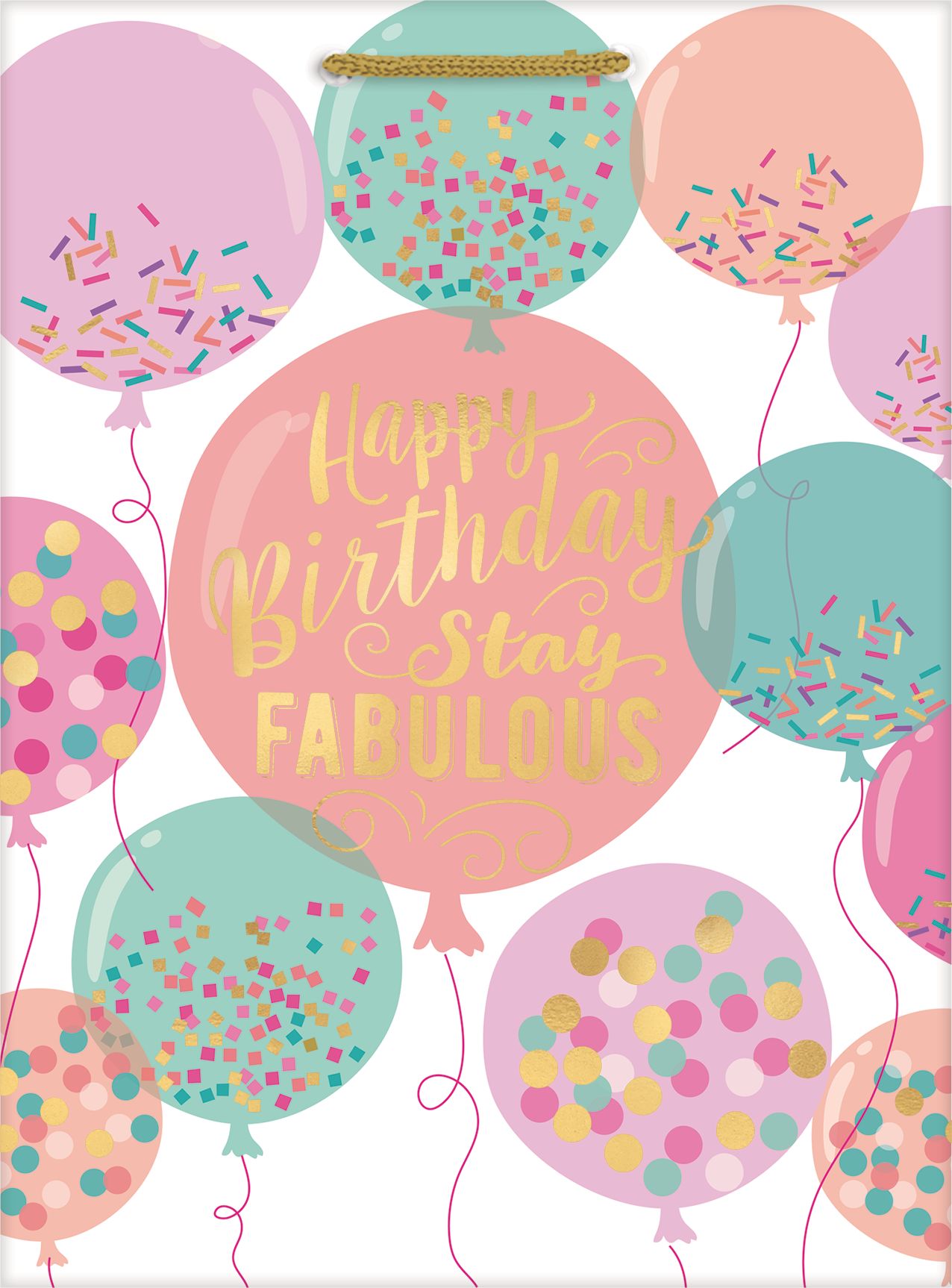 "Happy Birthday Stay Fabulous" Paper Gift Bag, Pink, 17-in, for Birthday Party Front_Flat