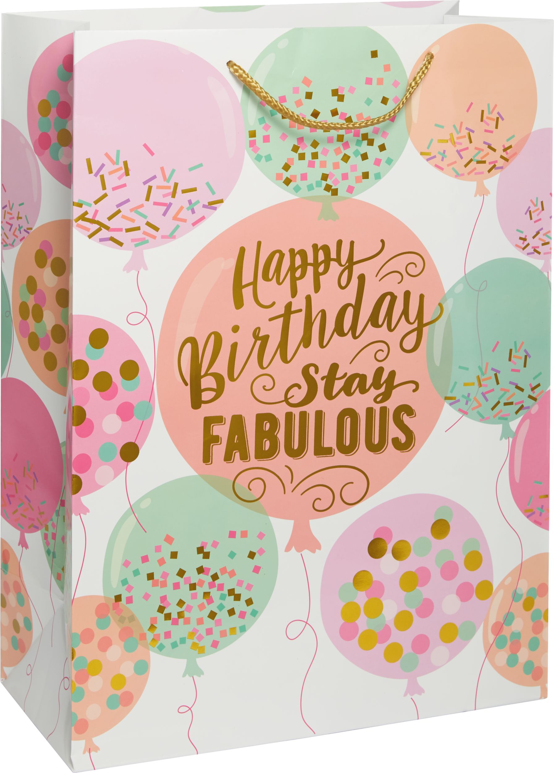 "Happy Birthday Stay Fabulous" Paper Gift Bag, Pink, 17-in, for Birthday Party Front_Angled_Right