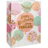 "Happy Birthday Stay Fabulous" Paper Gift Bag, Pink, 17-in, for Birthday Party Front_Angled_Right