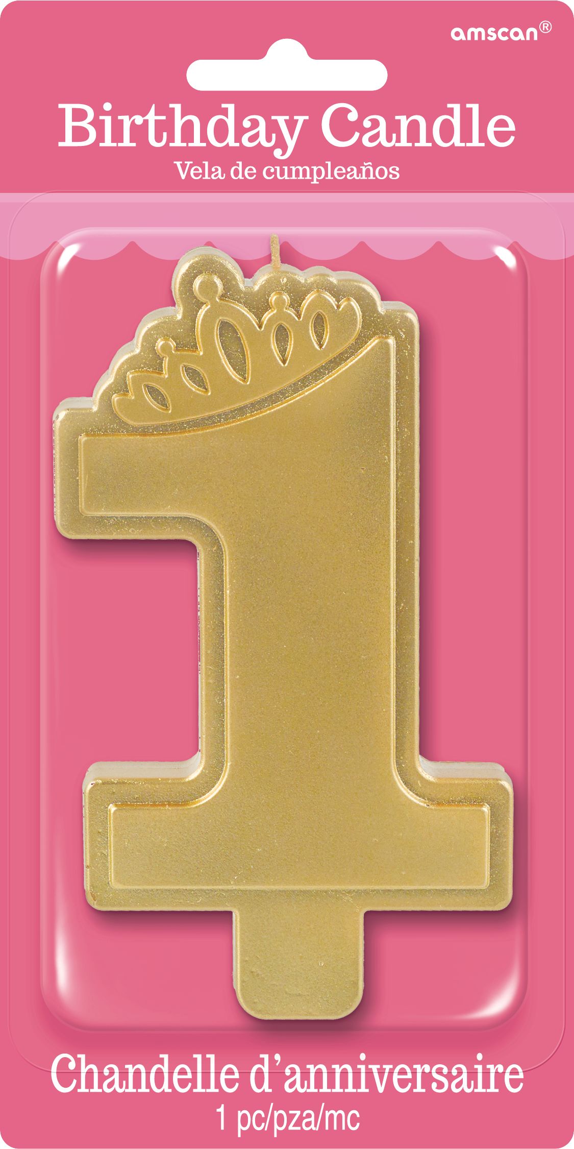 Disney Princess Once Upon A Time "1" Number Metallic Wax Candle, Gold, 5-in, for Birthday Party Front_Flat