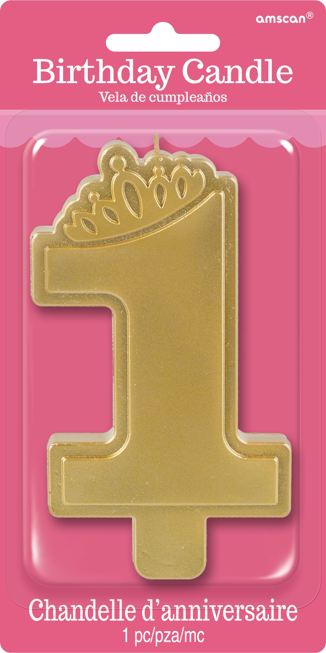 Disney Princess Once Upon A Time "1" Number Metallic Wax Candle, Gold, 5-in, for Birthday Party Front_Flat