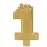Disney Princess Once Upon A Time "1" Number Metallic Wax Candle, Gold, 5-in, for Birthday Party Front_Flat
