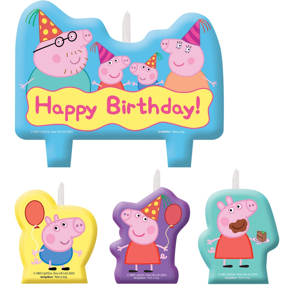 Pig　Party　Birthday　4-pc　Set,　Candles　Happy　Peppa　City