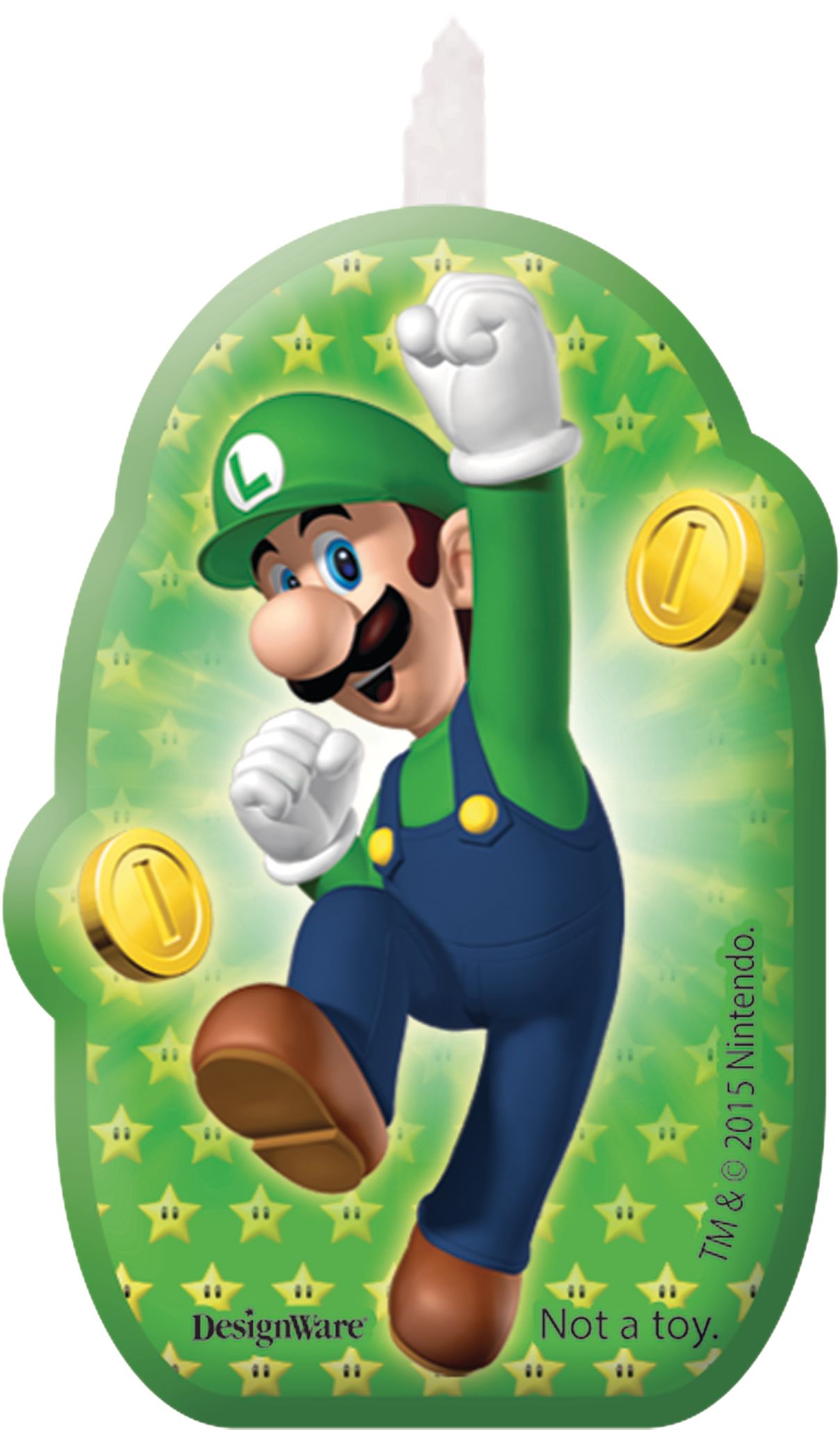 Nintendo Super Mario Bros "Happy Birthday" Luigi/Mario/Yoshi Wax Candle Set, Red/Green/Blue, 3.25-in, 4-pk, for Birthday Party Front_Flat