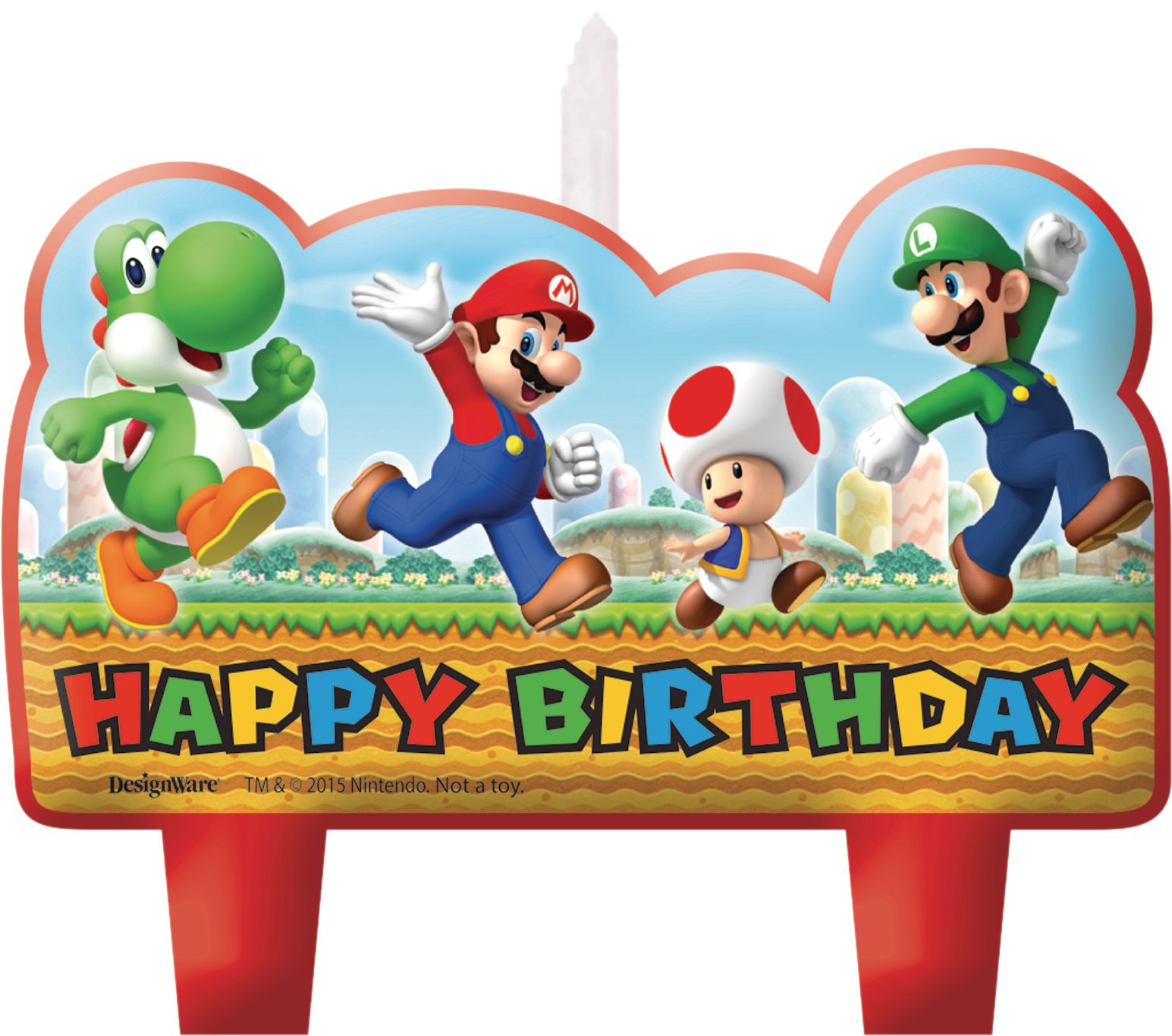 Nintendo Super Mario Bros "Happy Birthday" Luigi/Mario/Yoshi Wax Candle Set, Red/Green/Blue, 3.25-in, 4-pk, for Birthday Party Front_Flat
