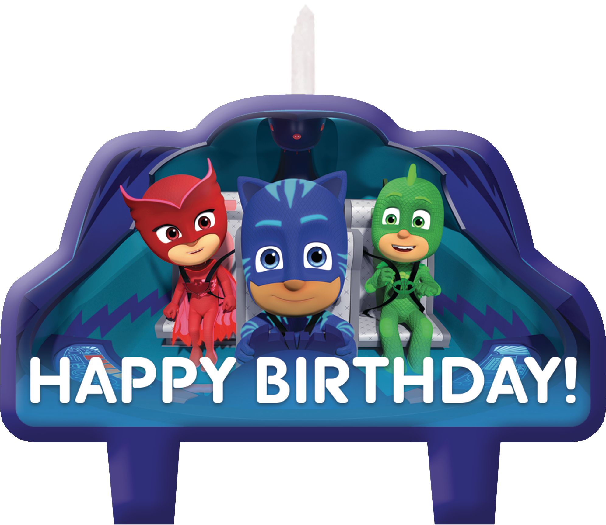 PJ Masks "Happy Birthday" Catboy/Owlette/Gekko Wax Candle Set, Blue/Red/Green, 3-in, 4-pk, for Birthday Party Front_Flat
