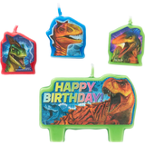 Jurassic World "Happy Birthday" Dinosaur Wax Candle Set, Green/Red, 3-in, 4-pk, for Birthday Party Front_Flat