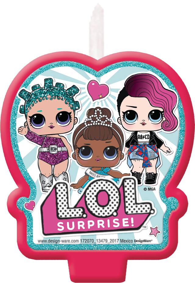 L.O.L. Surprise! Evie/Mal/Uma Wax Candle, Pink/Teal, 3.5-in, for Birthday Party Front_Flat