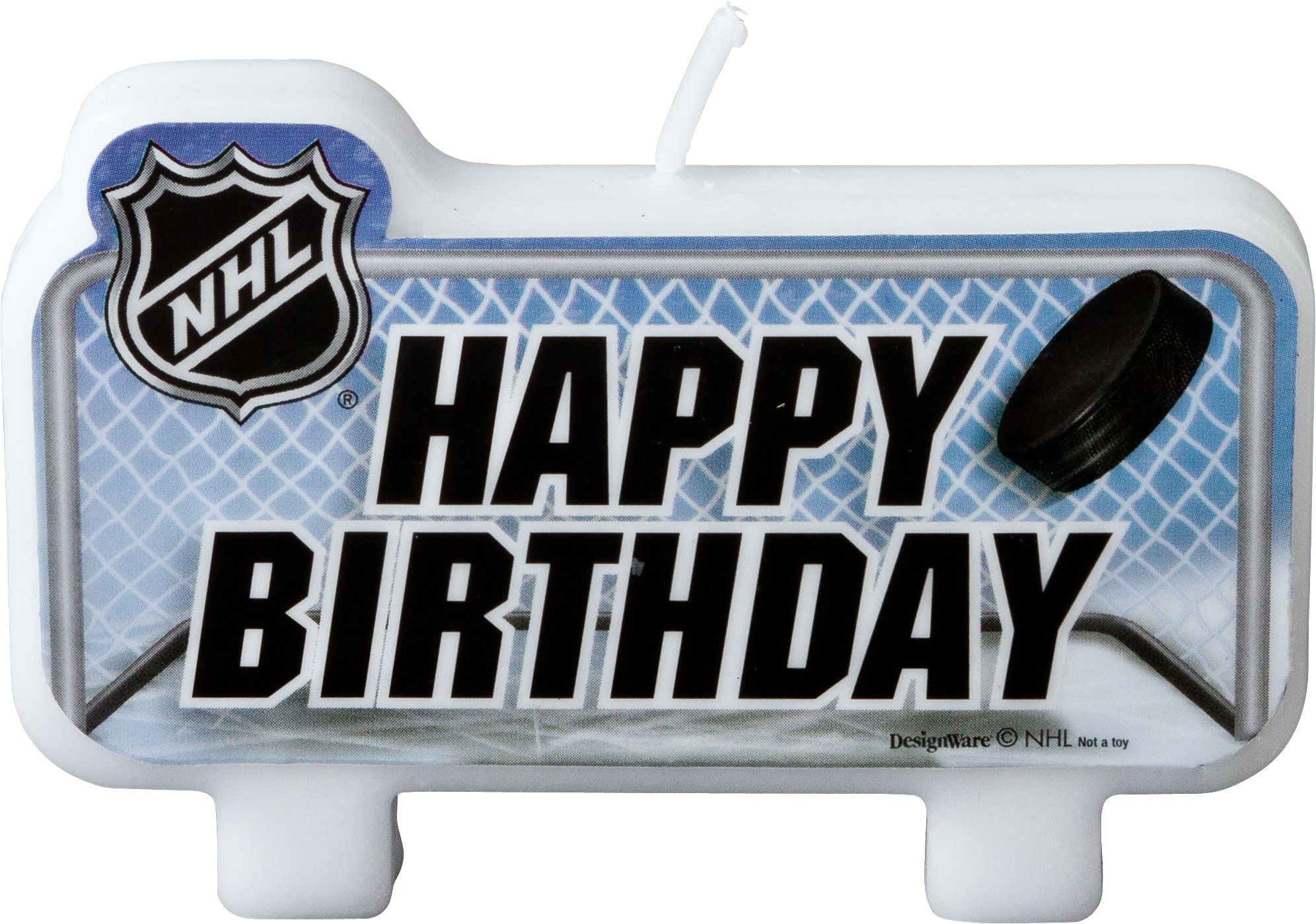 National Hockey League NHL "Happy Birthday" Wax Candle Set, Blue/Black, 4.5-in, 4-pk, for Sports Party Front_Elevated