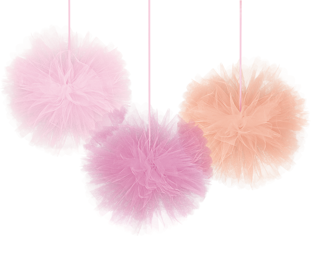 Pink Tulle Tissue Pom-Poms, 3-pk