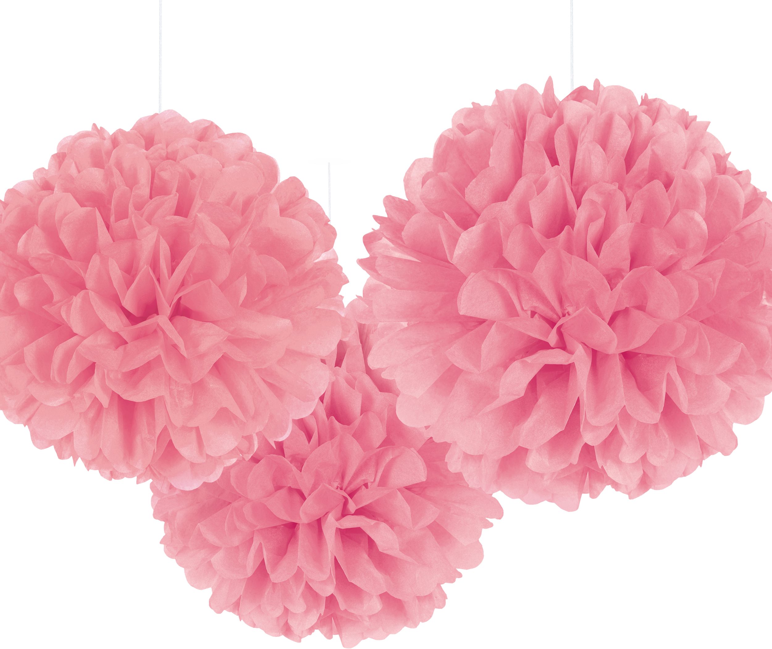 Tissue Pom Pom Hanging Sign Decorations, Pink, 9-in, 3-pk, for Baby Shower/Valentine's Day Front_Flat