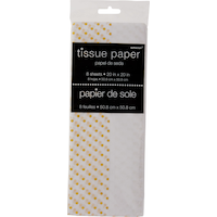 Gift Wrapping Tissue Paper, White/Gold, Polka Dots, 8-pk, for Graduation/Birthday/Wedding Front_Flat