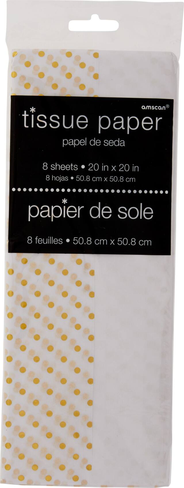 Gift Wrapping Tissue Paper, White/Gold, Polka Dots, 8-pk, for Graduation/Birthday/Wedding Front_Flat