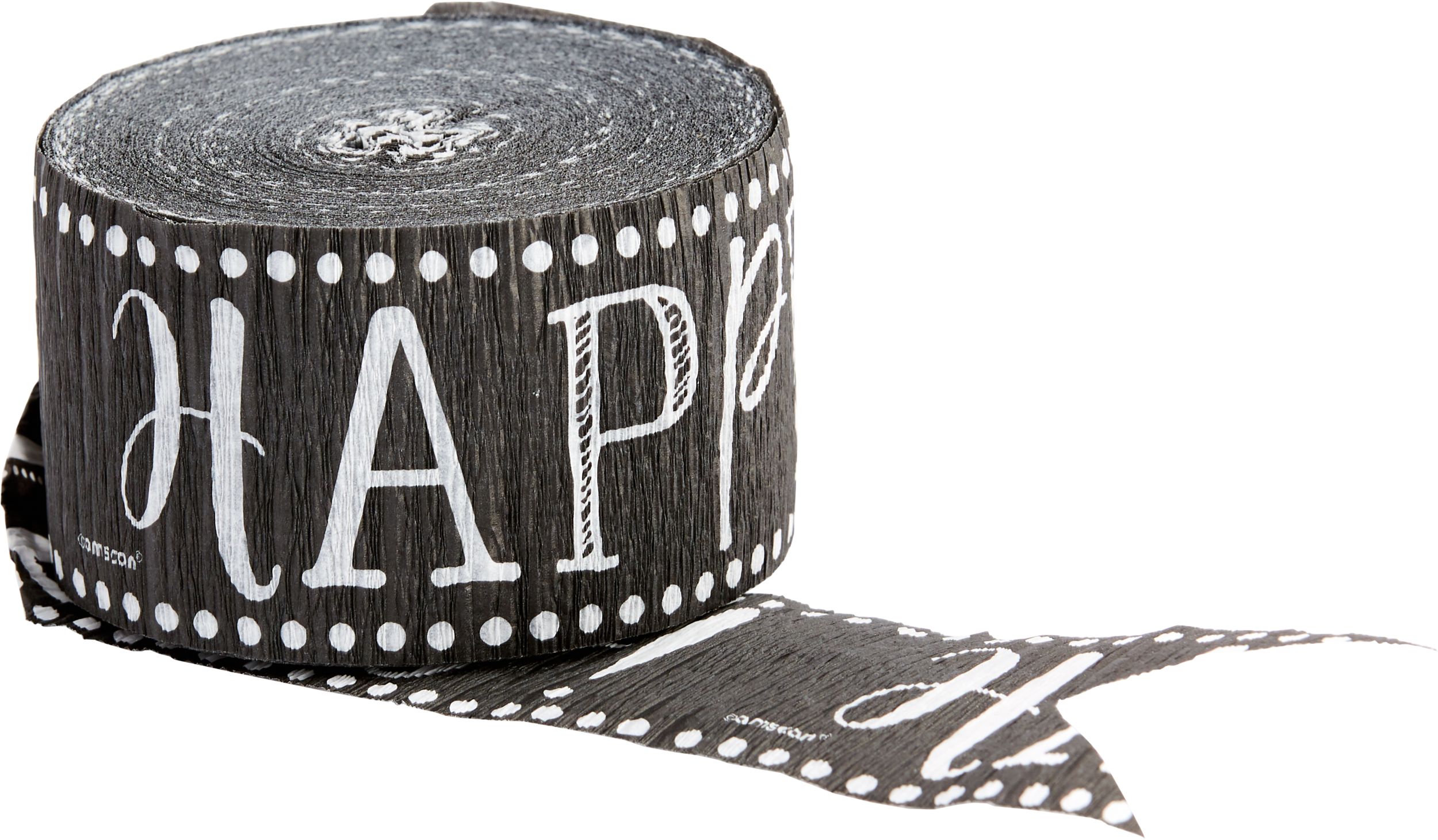 Serpentin Joyeux anniversaire, pois sur tableau noir Front_Elevated