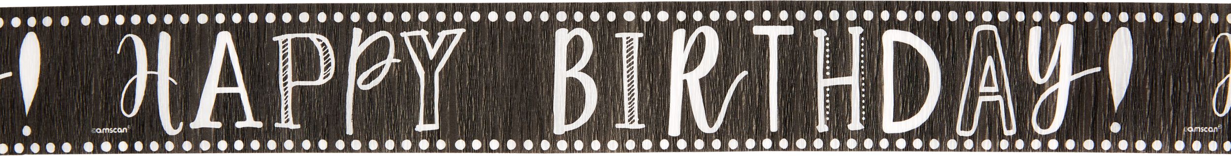 Serpentin Joyeux anniversaire, pois sur tableau noir Front_Flat