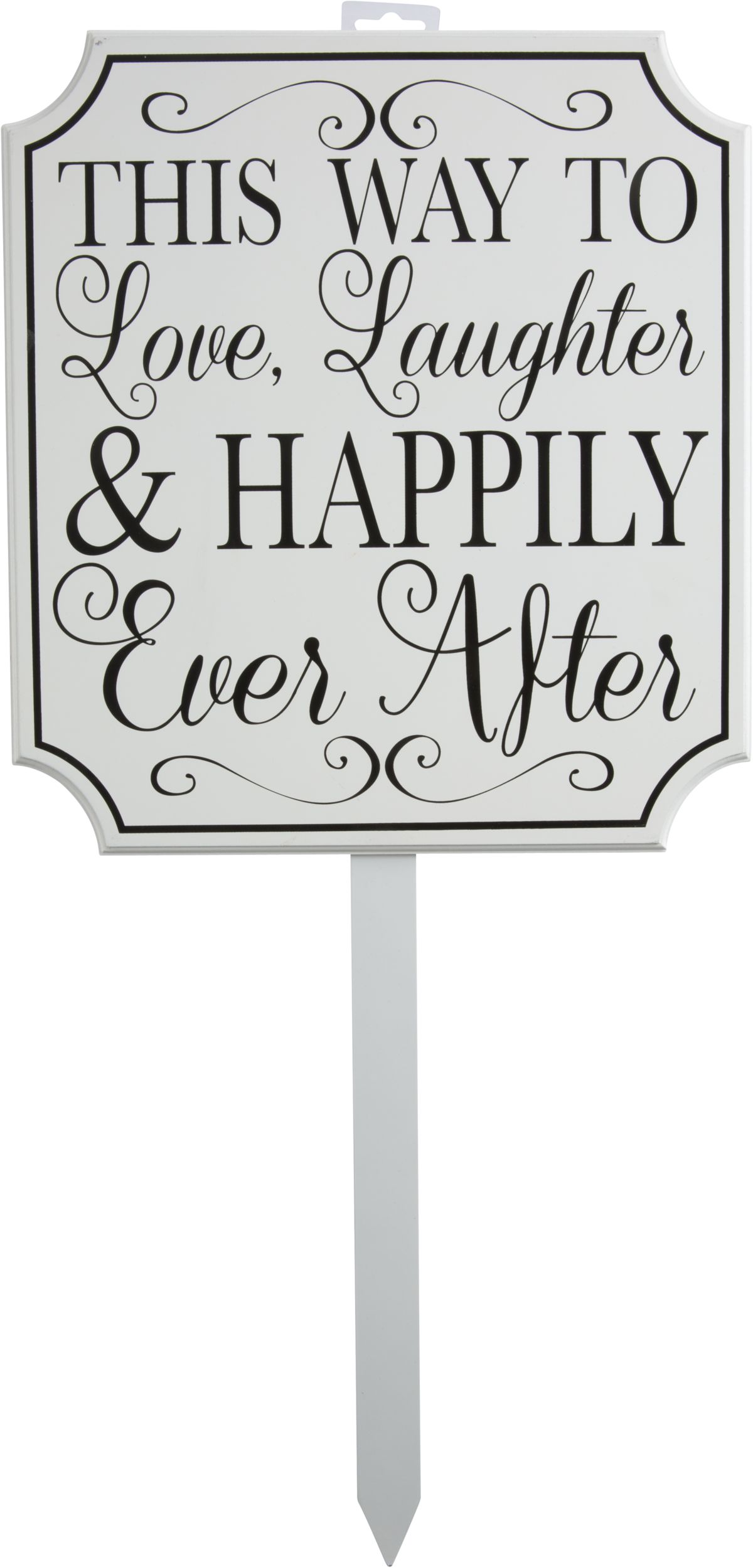 Piquet de jardin de mariage Ils vécurent heureux, blanc Front_Flat