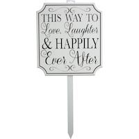 Piquet de jardin de mariage Ils vécurent heureux, blanc