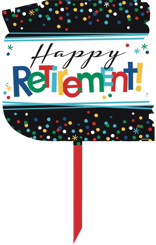 "Happy Retirement" Outdoor Yard Stake Sign Decoration, Multi-Coloured, 15-in, for Retirement Party Front_Flat