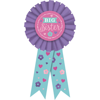 "Big Sister" Award Ribbon, Purple/Blue, One Size, Wearable Accessory for Baby Shower/Gender Reveal Front_Flat