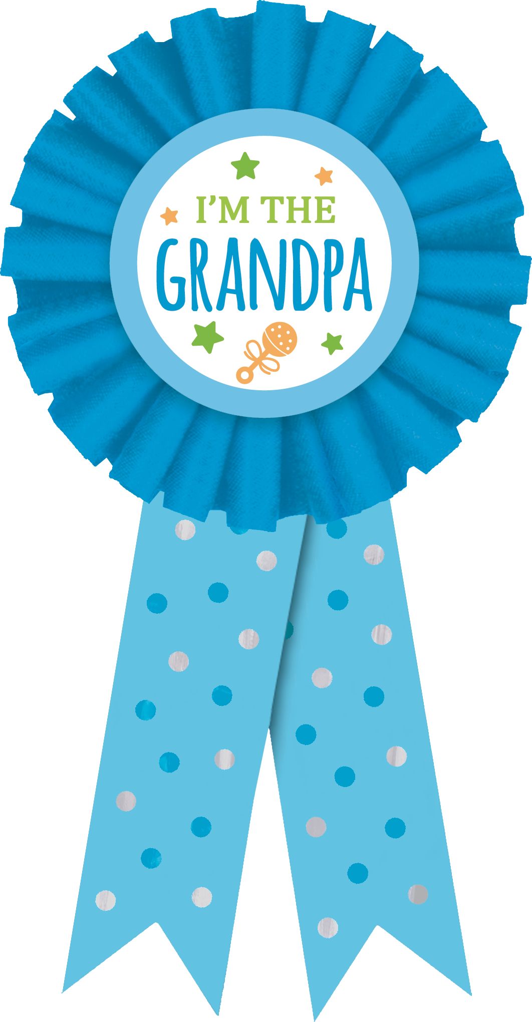 Ruban de mérite I'm The Grandpa, bleu, taille unique, accessoire portable pour fête prénatale/dévoilement du sexe de bébé Front_Flat