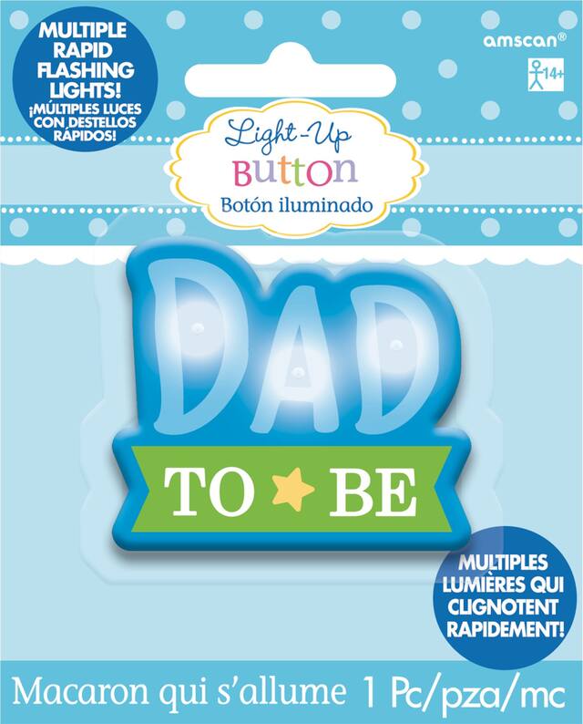 "Dad To Be" Light-Up Button Pin, Blue/Green, One Size, Wearable Accessory for Baby Shower/Gender Reveal Front_Flat