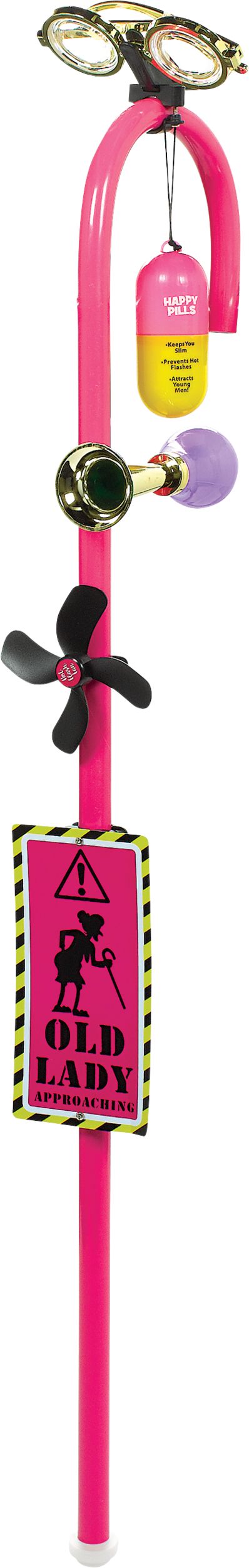 Over the Hill "Old Lady Approaching" Old Lady Novelty Walking Cane, Pink/Black, One Size, Wearable Accessory for Birthdays Front_Angled_Left